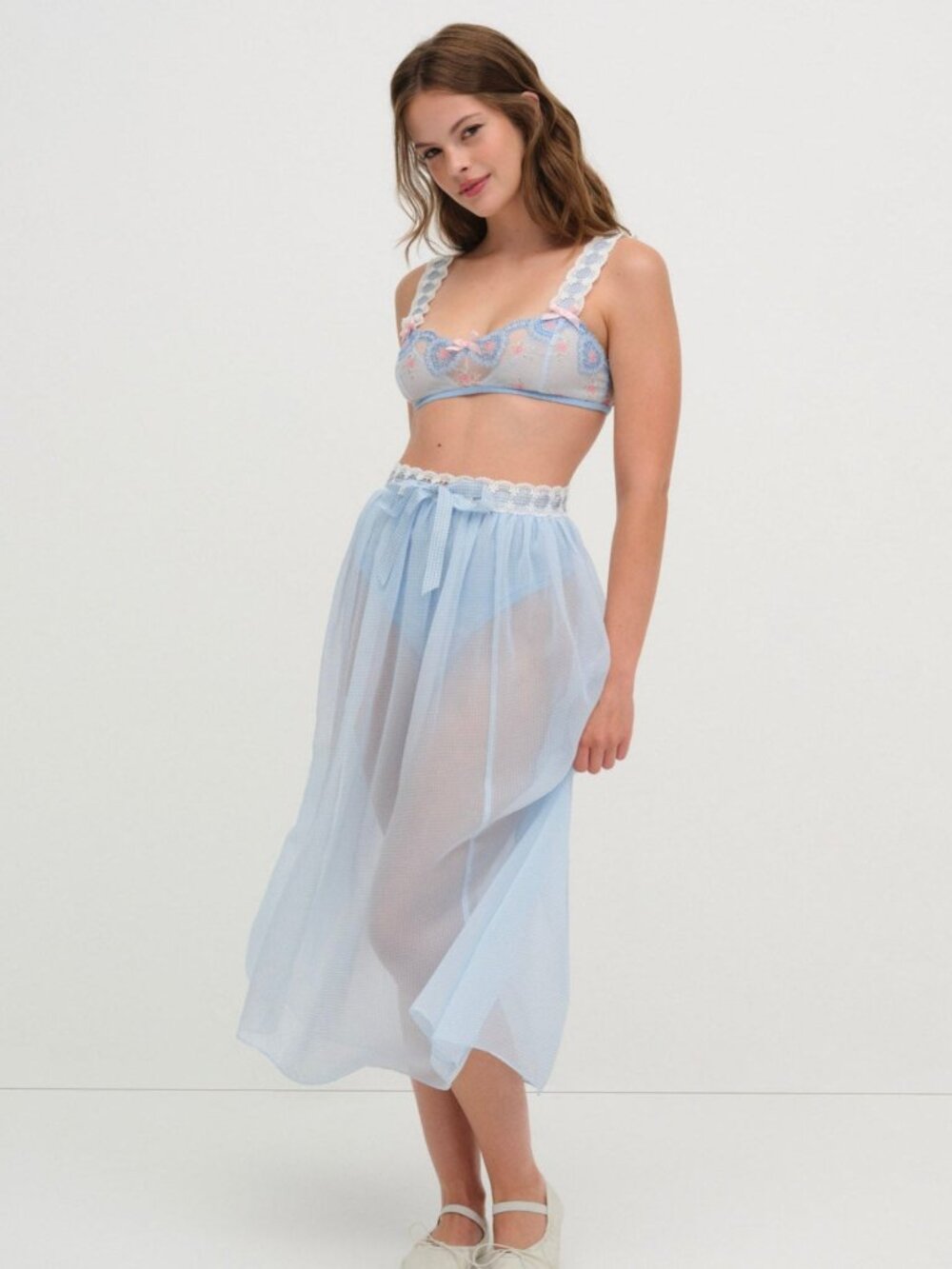 For Love & Lemons Dainty Doily Midi Skirt M / Blue